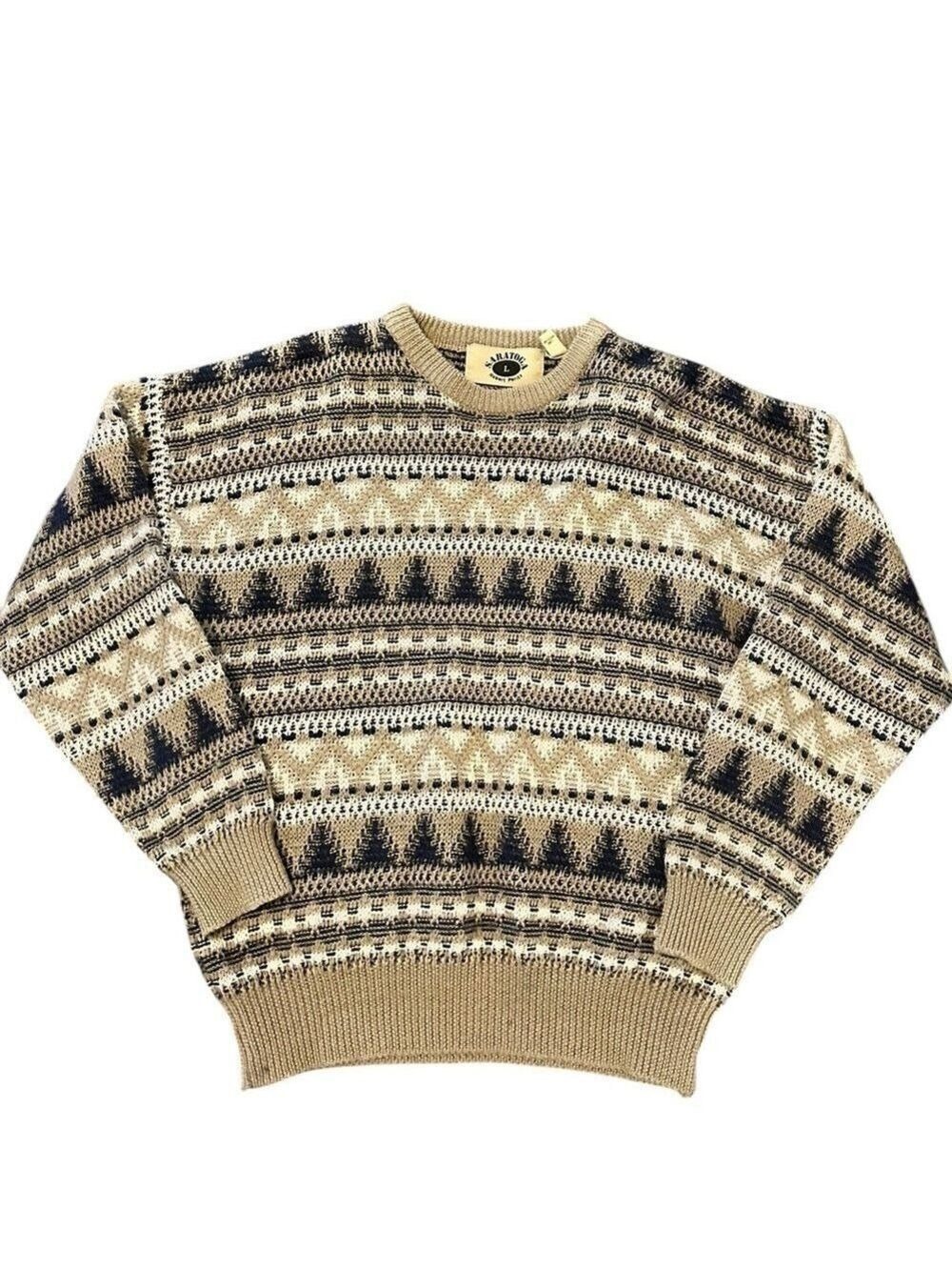 SARATOGA WOOL Nordic Pattern Crewneck Pullover Sweater Robert Peritz Men’s Large